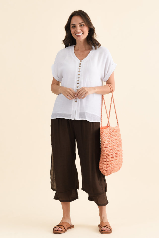 Watson Chocolate Cotton Blend Layered Pants,brunette model,Full Outfit,alt text|model:MJ image 2