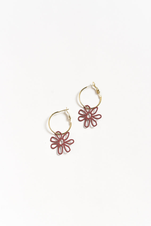 Aubi Mocha Flower Drop Hoop Earrings image 1