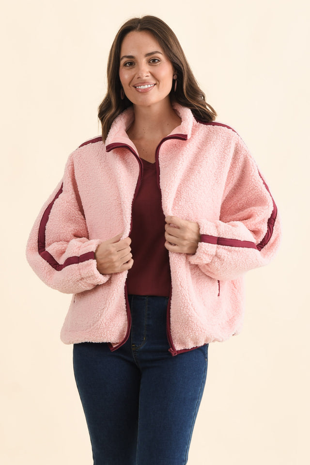Aubrey Pink Fleece Jacket,Brunette model,alt text|model:MJ