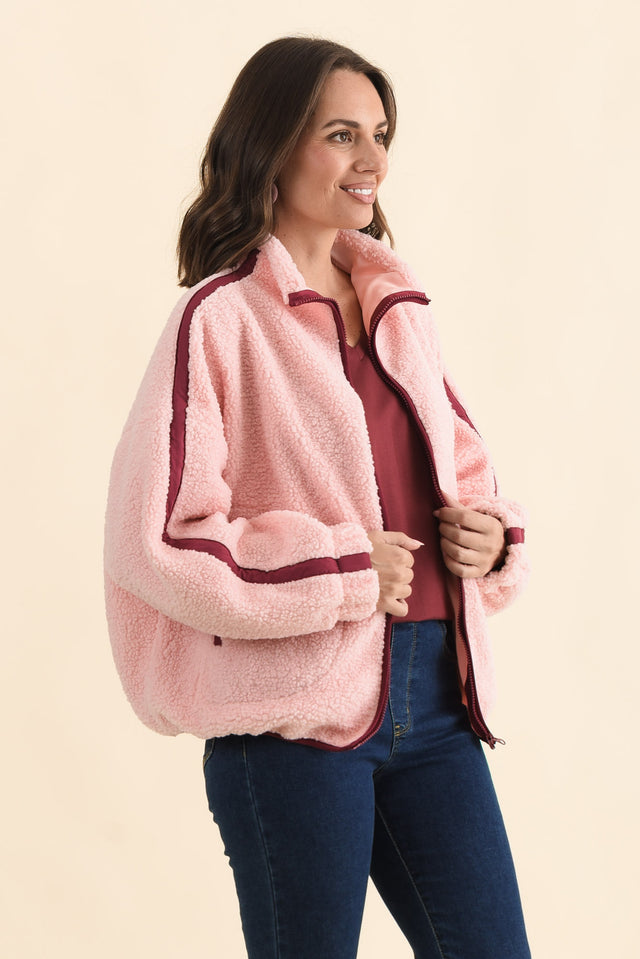 Aubrey Pink Fleece Jacket,Brunette model,alt text|model:MJ image 3