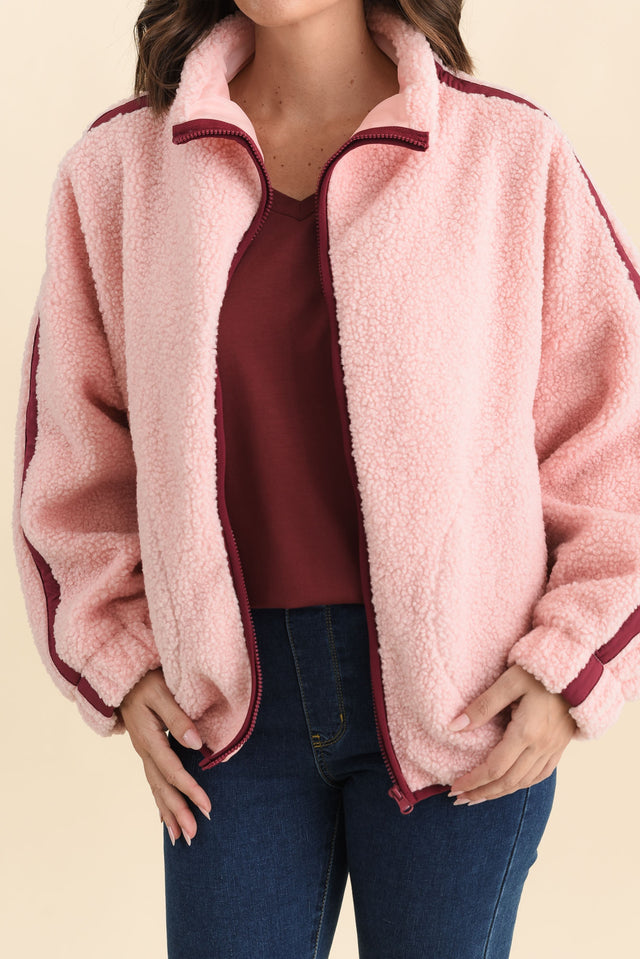 Aubrey Pink Fleece Jacket,Brunette model,alt text|model:MJ image 5