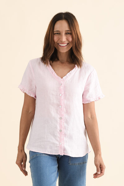 Audrey Pink Linen Button Top
