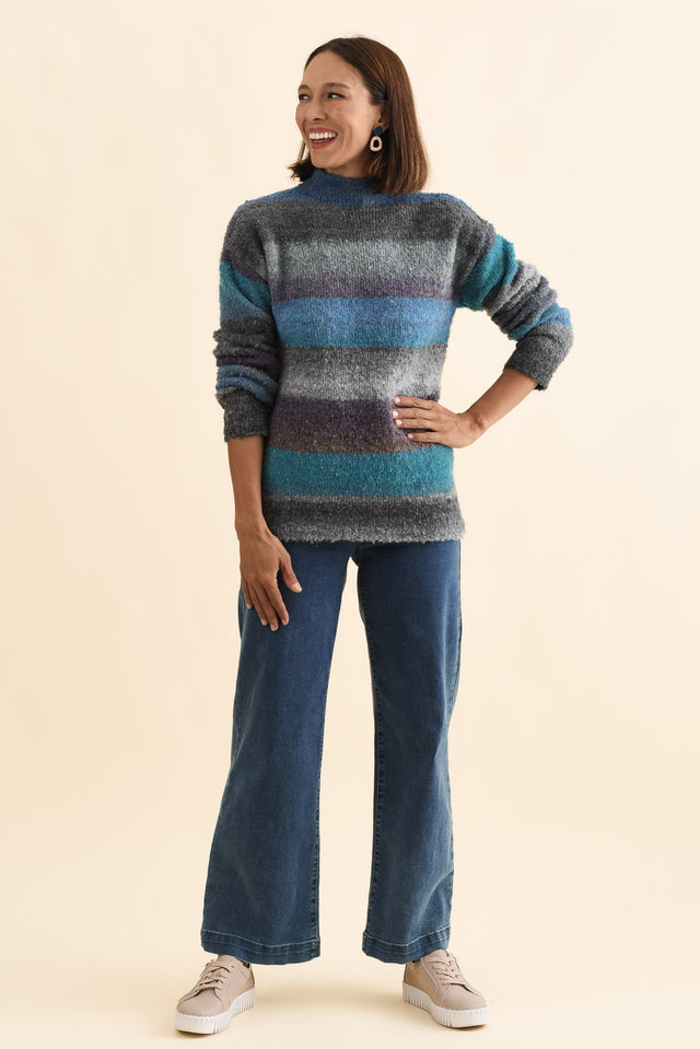 Augie Blue Stripe Knit Jumper,Brunette model,alt text|model:Cara image 7