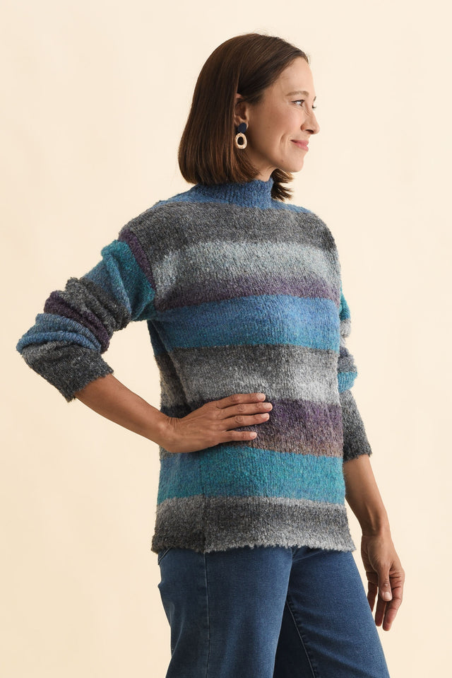 Augie Blue Stripe Knit Jumper,Brunette model,alt text|model:Cara image 4