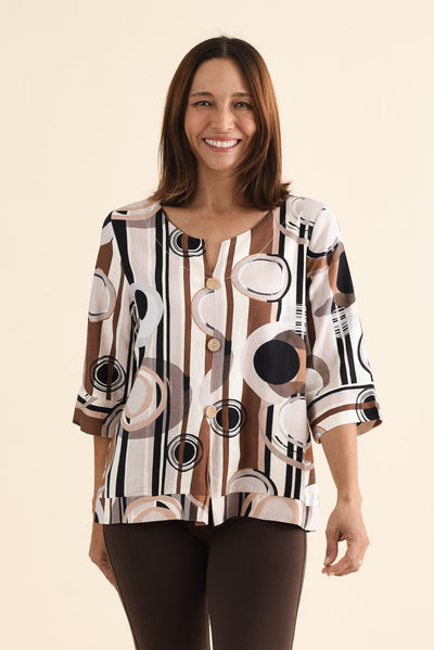 Augusta Tan Geo Linen Cotton Top