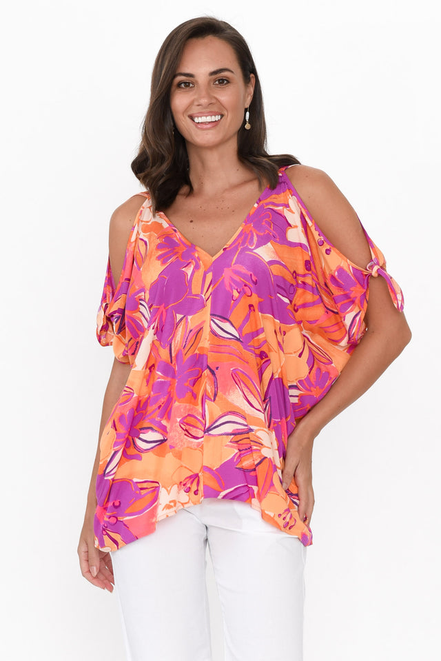 Avalee Pink Bloom Cold Shoulder Top neckline_V Neck