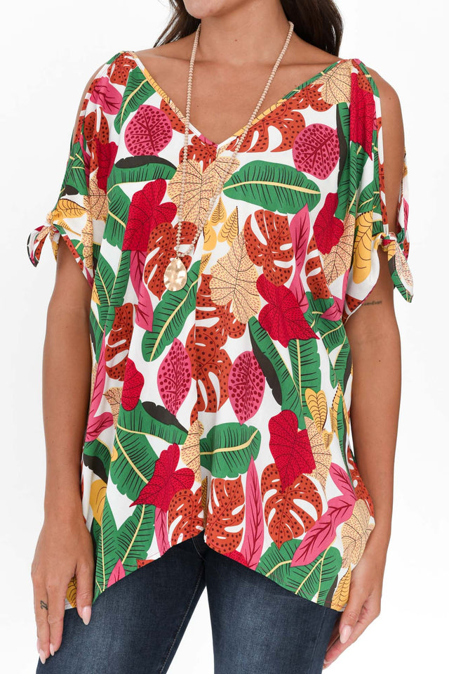 Avalee White Jungle Cold Shoulder Top