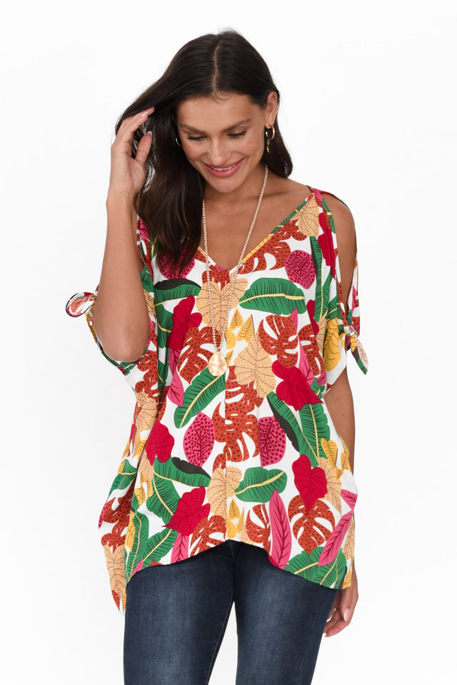 Avalee White Jungle Cold Shoulder Top