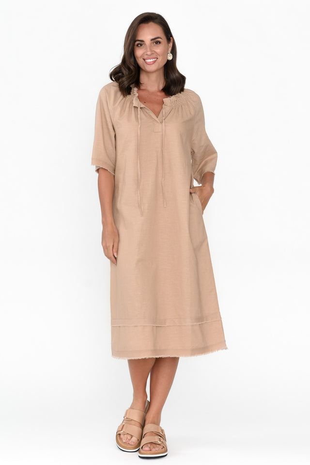 Ayesha Beige Linen Cotton Dress image 3