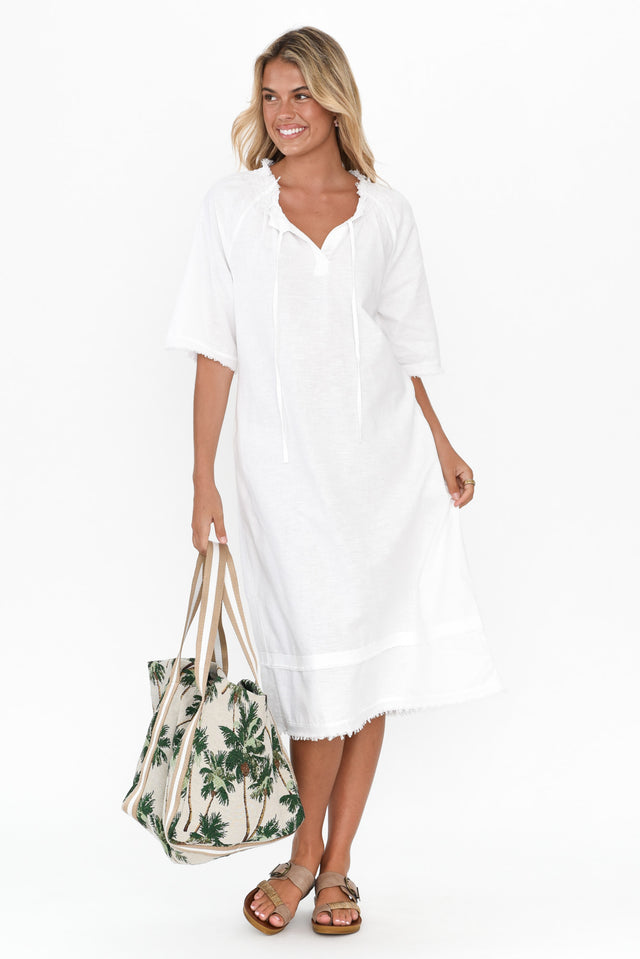 Ayesha White Linen Cotton Dress image 1