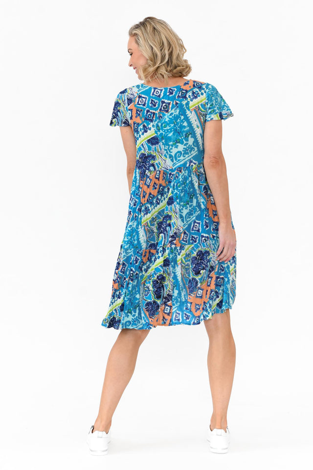 Azalea Blue Geometric Crinkle Dress
