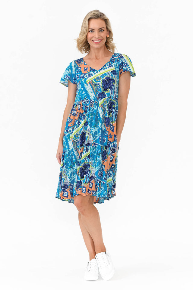 Azalea Blue Geometric Crinkle Dress