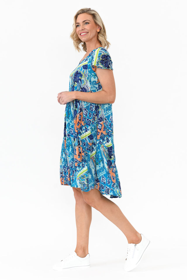 Azalea Blue Geometric Crinkle Dress