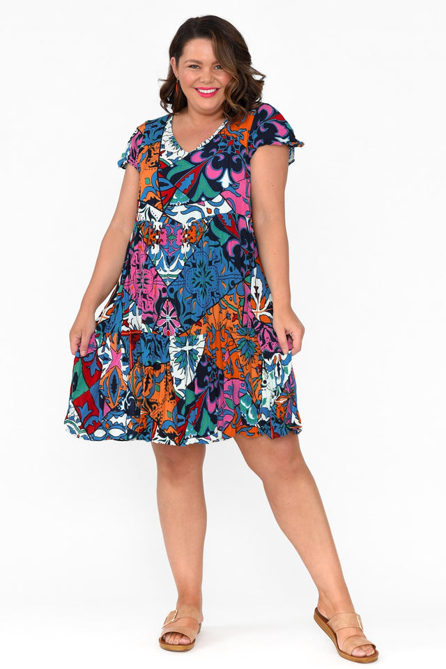 Azalea Blue Mosaic Crinkle Dress