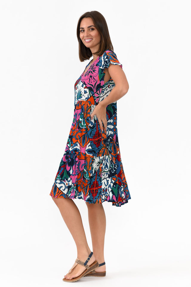 Azalea Blue Mosaic Crinkle Dress