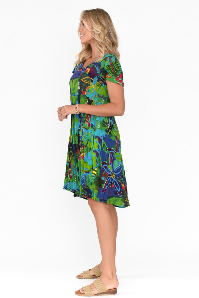 Azalea Turquoise Botanical Crinkle Dress