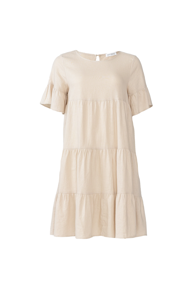 Azura Beige Linen Blend Tiered Dress image 2