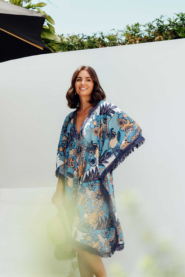 Bedarra Blue Blossom Cotton Kaftan