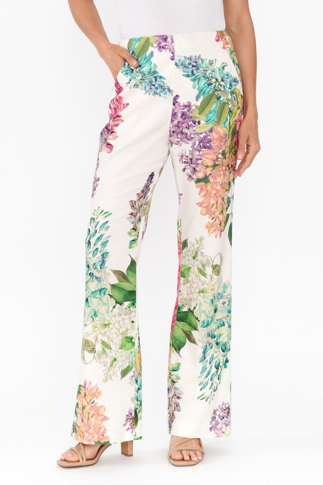 Bahia Wisteria Alba Linen Blend Pants,Brunette model,alt text|model:Elouise