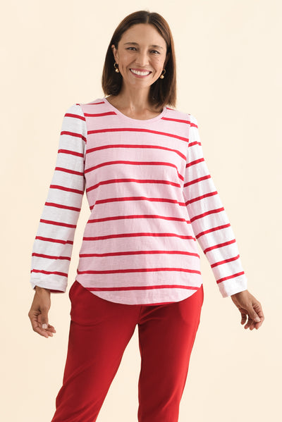 Baia Pink Stripe Cotton Long Sleeve Tee