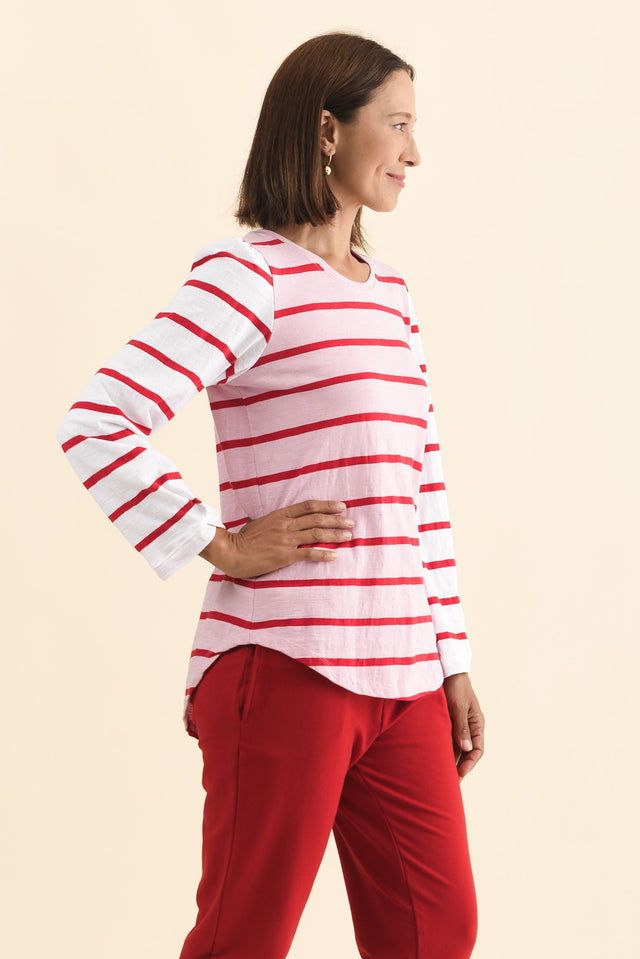 Baia Pink Stripe Cotton Long Sleeve Tee,Brunette model,alt text|model:Cara image 4