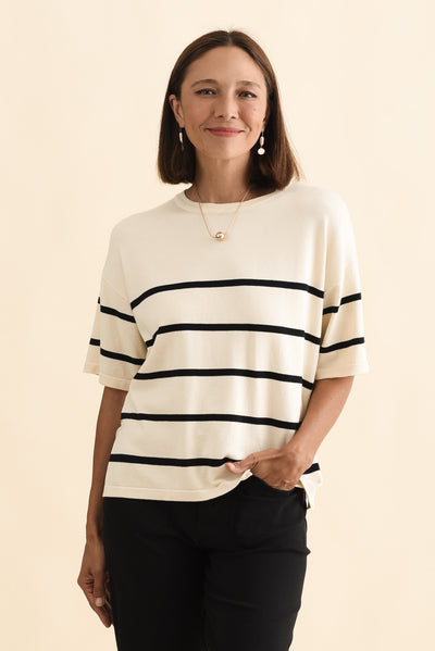 Bailey Cream Stripe Boxy Sweat