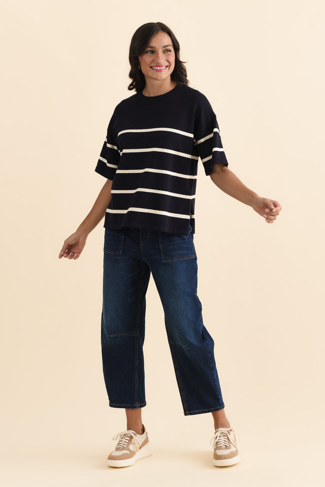 Bailey Navy Stripe Boxy Sweat,Brunette model,alt text|model:Brontie image 3