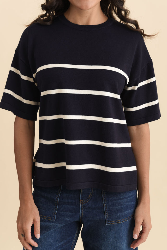 Bailey Navy Stripe Boxy Sweat,Brunette model,alt text|model:Brontie image 6