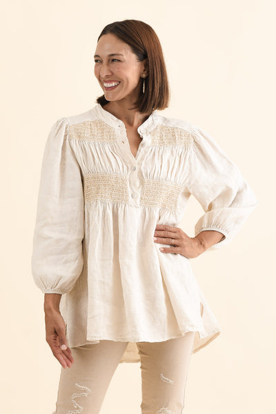 Balos Natural Linen Embellished Top