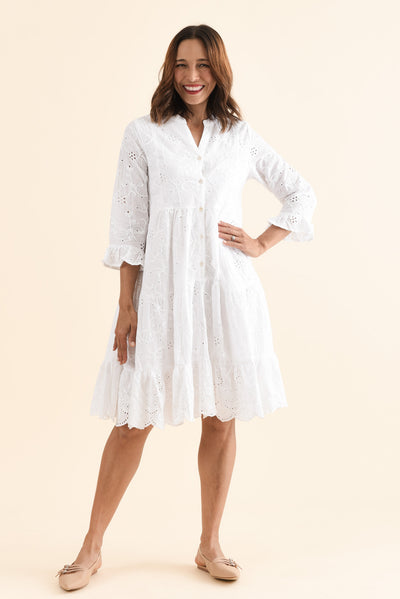 Banks White Cotton Embroidered Dress
