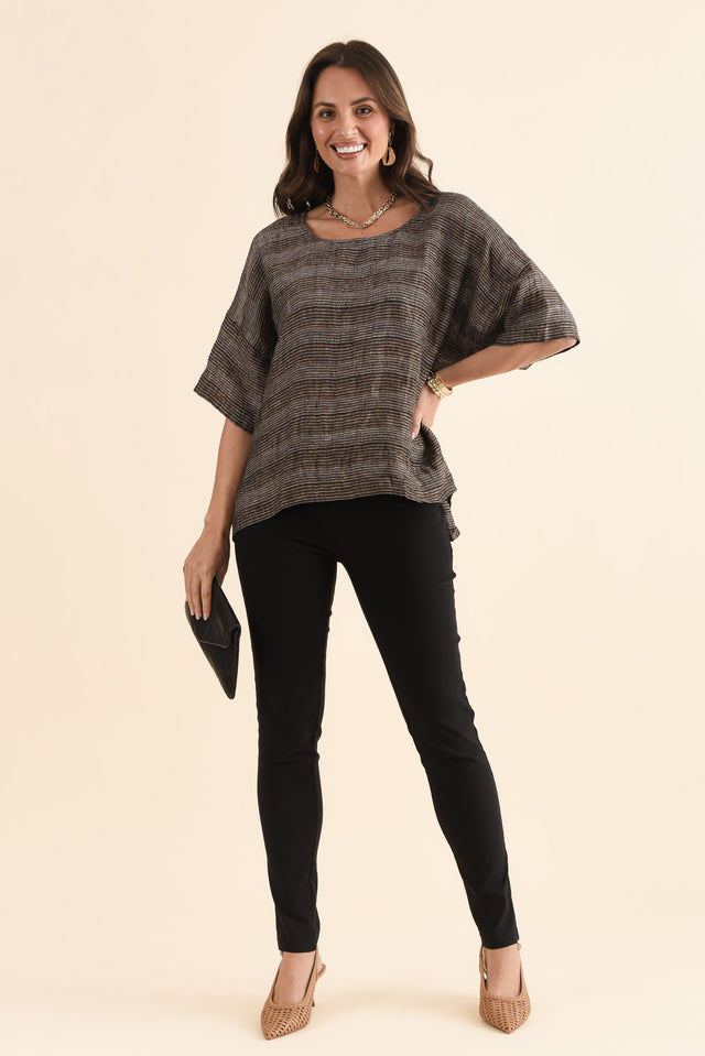 Barbara Charcoal Stripe Linen Top,Full Body,Brunette model,alt text|model:MJ image 2