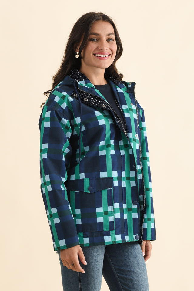 Bari Navy Check Raincoat,Brunette model,alt text|model:Brontie image 3