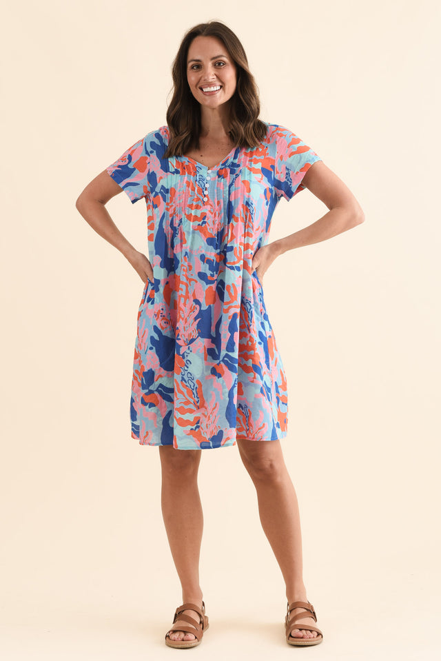 Barry Blue Watercolour Cotton Button Dress,Full Body,Brunette model,alt text|model:MJ image 2
