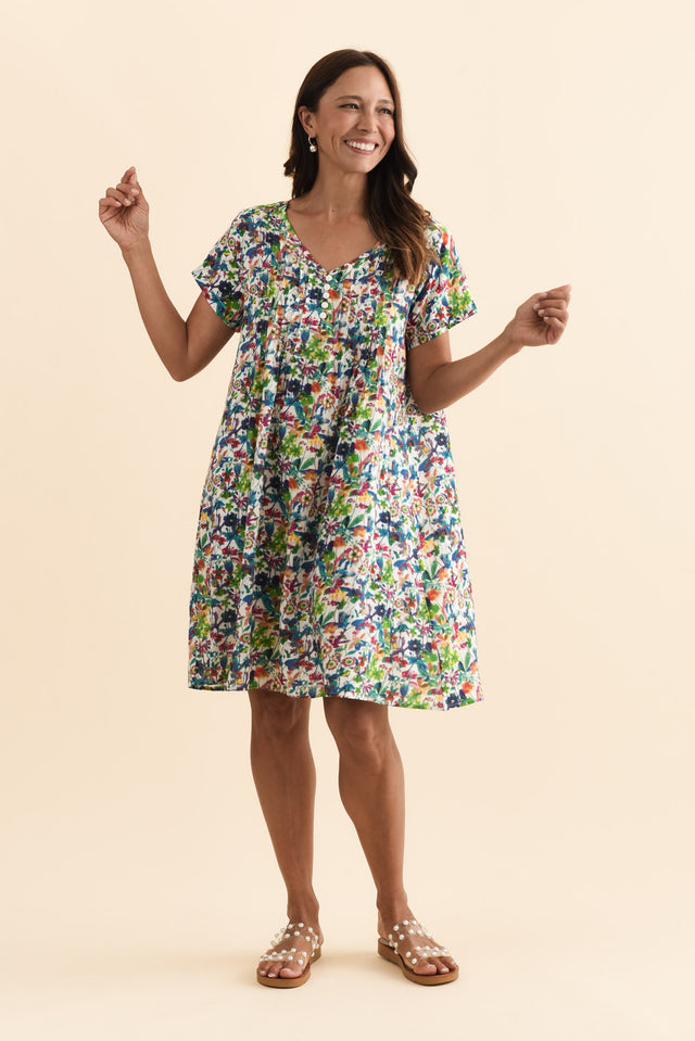 Barry Green Floral Cotton Button Dress,Brunette model,alt text|model:Cara image 3
