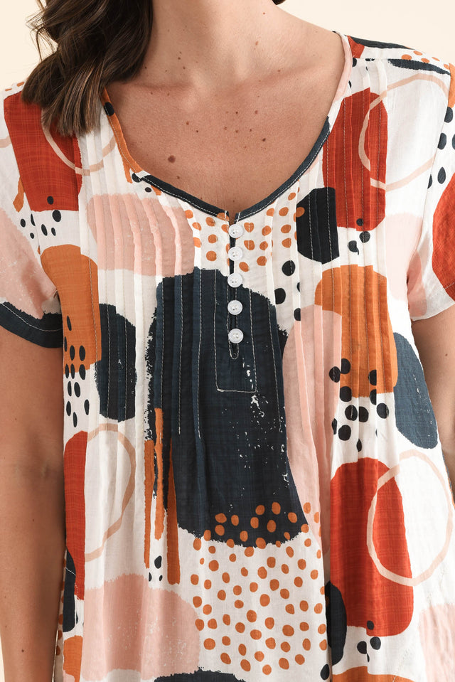 Barry Rust Geo Cotton Button Dress,Detail,Brunette model,alt text|model:MJ image 5