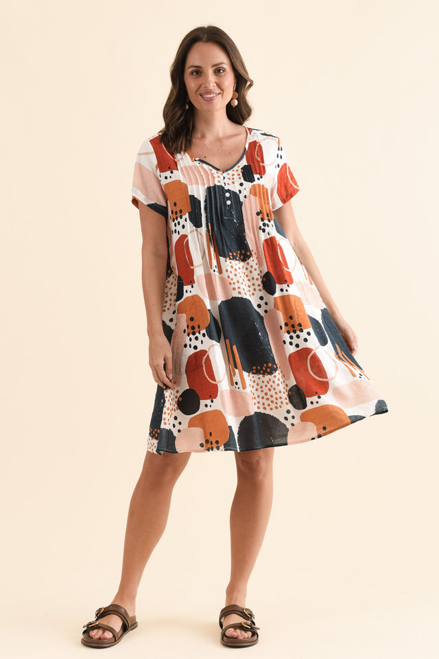 Barry Rust Geo Cotton Button Dress,Full Body,Brunette model,alt text|model:MJ image 2