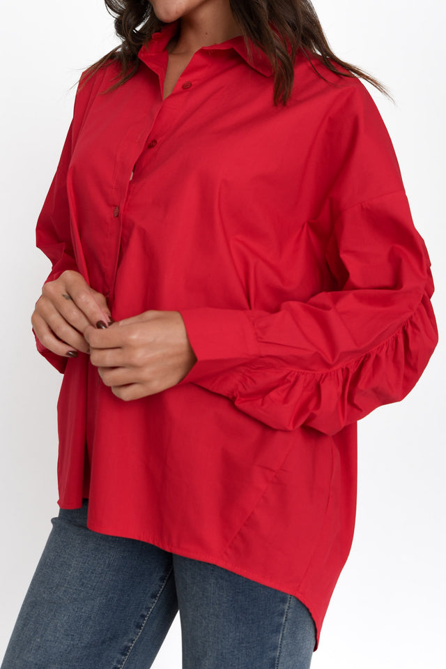 Bayliss Red Cotton Ruched Shirt