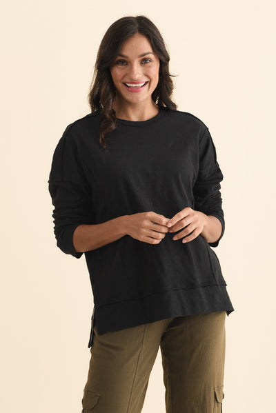 Beatris Black Cotton Long Sleeve Tee