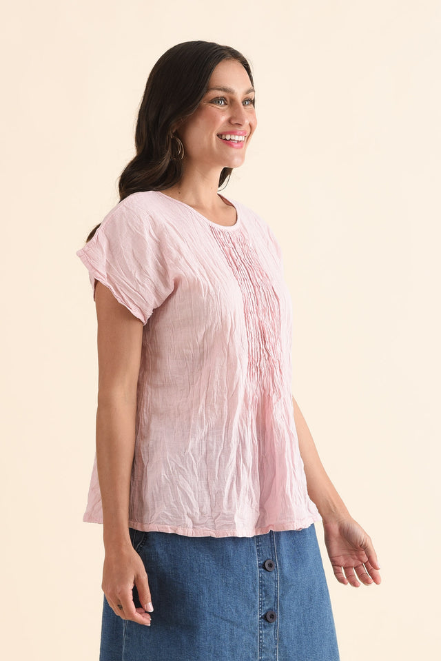 Beck Pink Crinkle Cotton Top,Side,Brunette model,alt text|model:Brontie image 3
