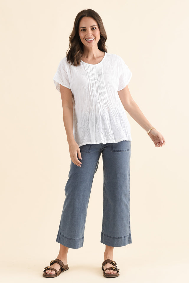 Theodore Blue Denim Drawstring Pants,Full Body,Brunette model,alt text|model:MJ image 6