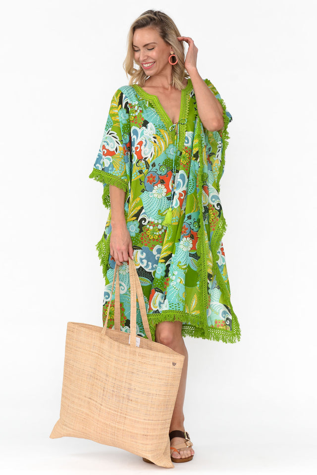 Bedarra Green Blossom Cotton Kaftan