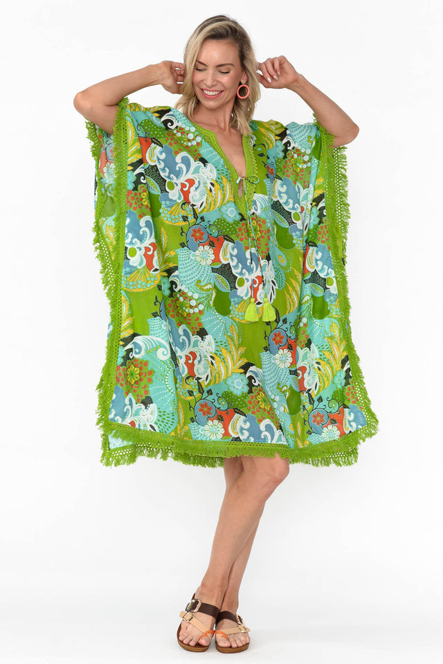 Bedarra Green Blossom Cotton Kaftan