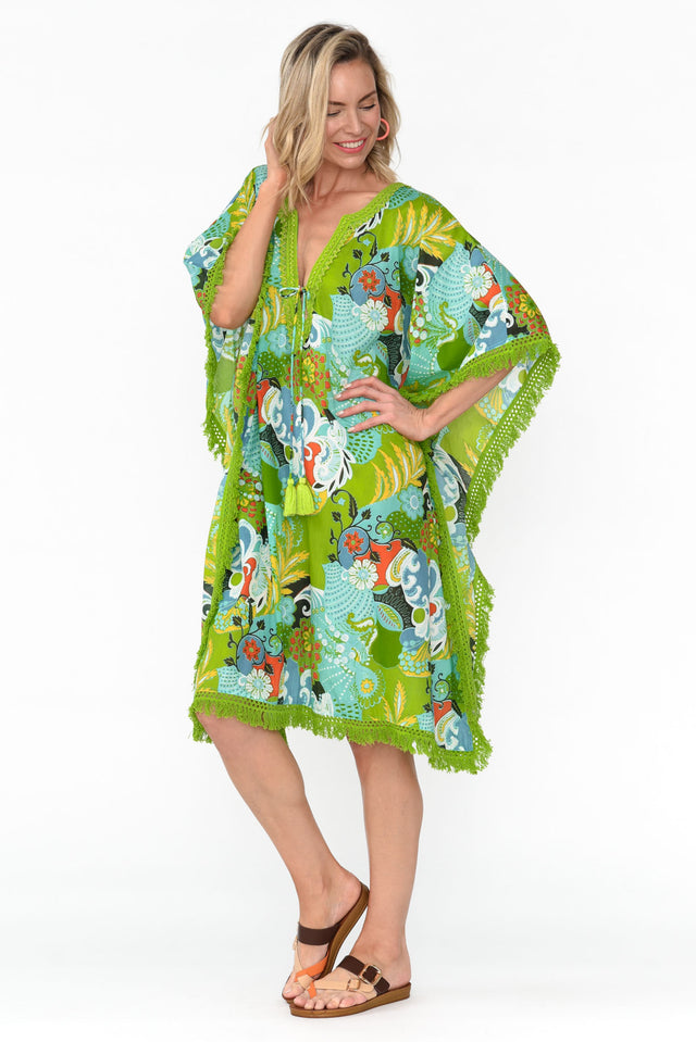 Bedarra Green Blossom Cotton Kaftan