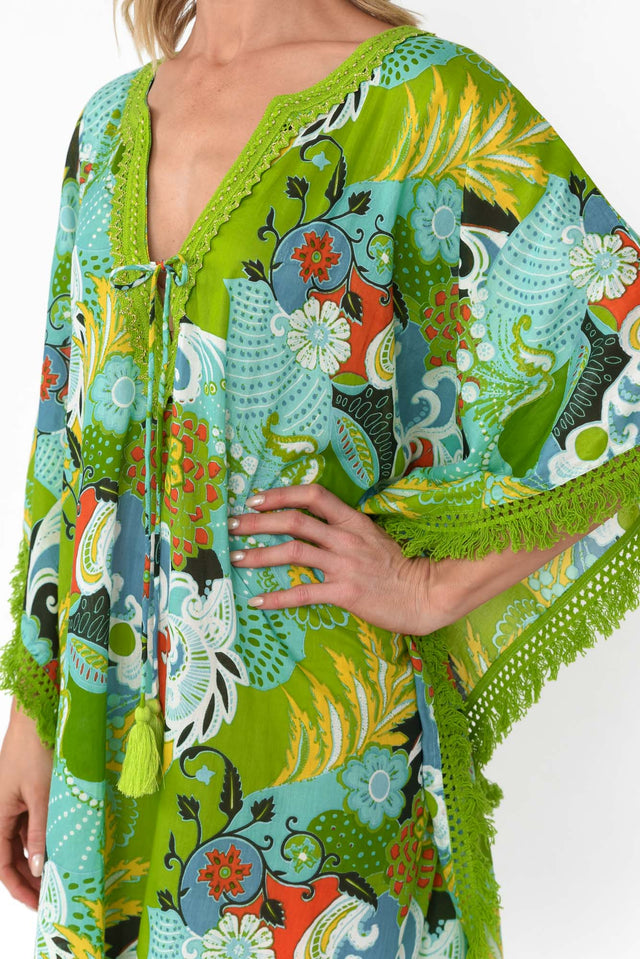 Bedarra Green Blossom Cotton Kaftan
