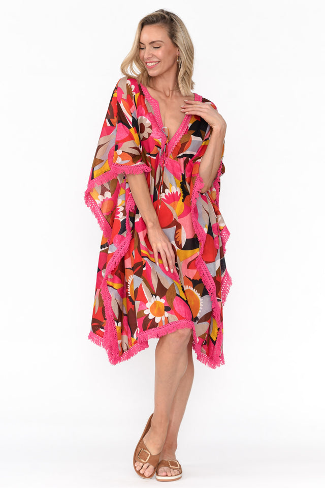 Bedarra Pink Abstract Cotton Kaftan
