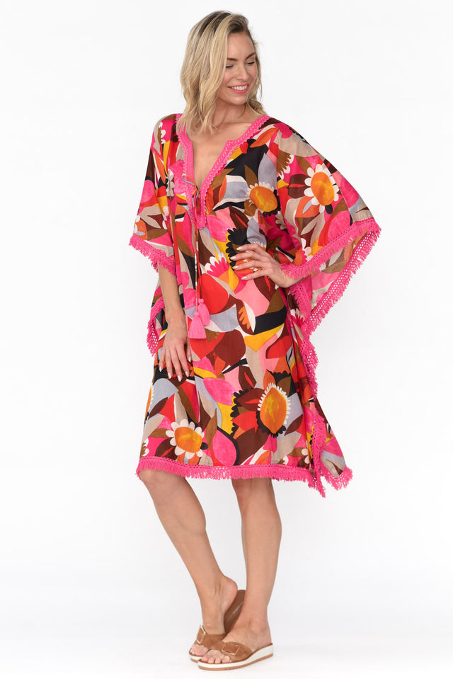 Bedarra Pink Abstract Cotton Kaftan
