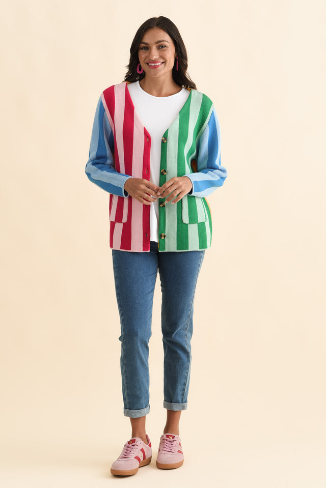 Belair Multi Stripe Cotton Cardigan,Brunette model,alt text|model:Brontie image 3