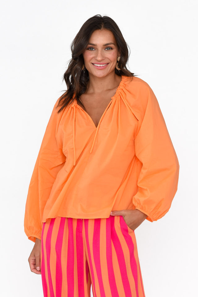 Believer Orange Cotton Front Tie Top neckline_V Neck