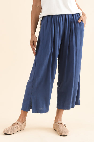Belinda Blue Linen Blend Cropped Pants