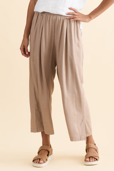 Belinda Taupe Linen Blend Cropped Pants